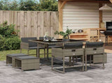 9 Piece Garden Dining Set with Cushions Grey Poly Rattan 3211316
