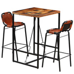 Bar Set 3 Pieces Solid Reclaimed Wood and Genuine Goat Leather 246286