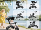 6 in 1 Foldable Kids Trike with Adjustable Parent Handle & Canopy for Ages 1-5, Black T3398P378919