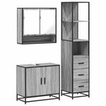 ZNTS 3 Piece Bathroom Furniture Set Grey Sonoma Engineered Wood 3301158