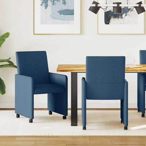 Dining Chairs with Wheel 2 pcs Blue 57 x 66 x 94 cm Fabric 42017815