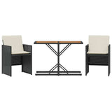 3 Piece Bistro Set with Cushions Black Poly Rattan 365068