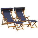 Deck Chair 4 pcs 3 Position Solid Eucalyptus Wood Blue 3407797