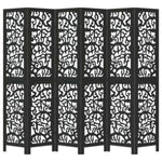 Room Divider 6 Panels Black Solid Wood Paulownia 358763
