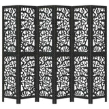 Room Divider 6 Panels Black Solid Wood Paulownia 358763