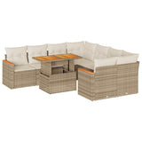 9 Piece Garden Sofa Set with Cushions Beige Poly Rattan Acacia 3327467