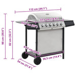 Gas BBQ Grill with 6 Cooking Zones Stainless Steel Silver 44286