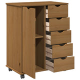 Rolling Cabinet Honey Brown 63.5 x 39 x 79 cm Solid Pine Wood 42028360