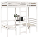 ZNTS Loft Bed Frame with Desk and Chairs White 75x190cm Solid Wood Pine 3308563