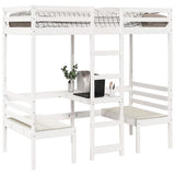 Loft Bed Frame with Desk and Chairs White 75x190cm Solid Wood Pine 3308563