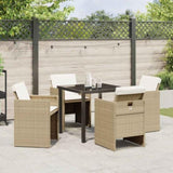 Garden Dining Set with Cushion 5 pcs Beige Poly Rattan 3379956