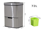 72L Recycling Sensor Bin Stainless Steel 3 Compartments For Both Wet/Dry Waste w/Removable Lid T3398P343507