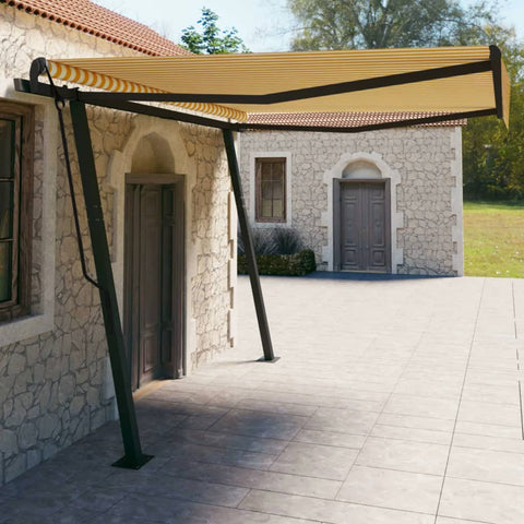 ZNTS Manual Retractable Awning with Posts 4x3 m Yellow and White 3070138