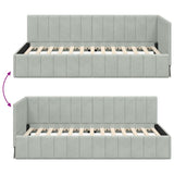 Corner Bed Frame with Headboard Light grey 100 x 200 cm Velvet 42016317