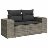 ZNTS 9 Piece Garden Sofa Set with Cushions Grey Poly Rattan Acacia 3327413