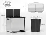 40L Dual Compartment Stainless Steel Bin, with Deodoriser Holders - Silver Tone T3398P344261
