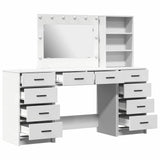 Dressing Table with Mirror Lights 3 pcs White Engineered Wood 3334209