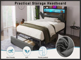 Upholstered Single Bed with LED Lighting, USB Type-C Charging Function, Storage Headboard and N601P288312G