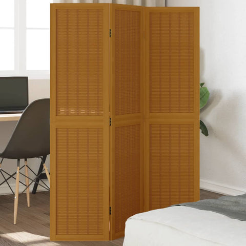 ZNTS Room Divider 3 Panels Brown Solid Wood Paulownia 358813
