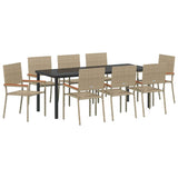 Garden Dining Set with Cushion 9 pcs Beige Poly Rattan 3379722