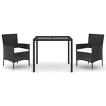 ZNTS 3 Piece Garden Dining Set with Cushions Black Poly Rattan 3187450