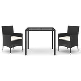 ZNTS 3 Piece Garden Dining Set with Cushions Black Poly Rattan 3187450