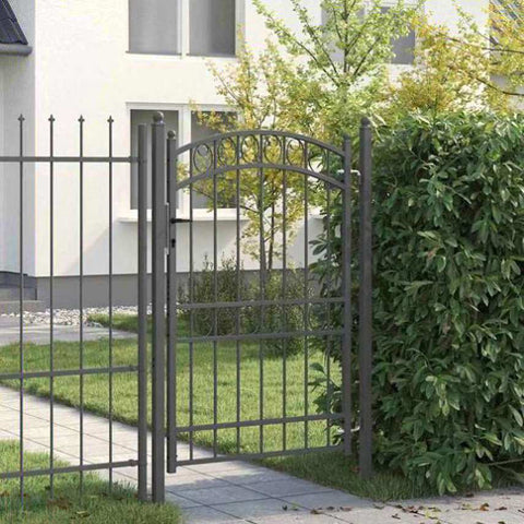Fence Gate with Lock Grey 200 x 100 cm Powder-coated steel 42008976