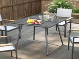 Square Garden Table with Slat Top, Steel Frame, Outdoor Table for 4 Person, 80 x 80 x 74 cm, Grey T3398P327969