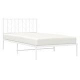 Metal Bed Frame without Mattress with Headboard White 107x203cm 374482