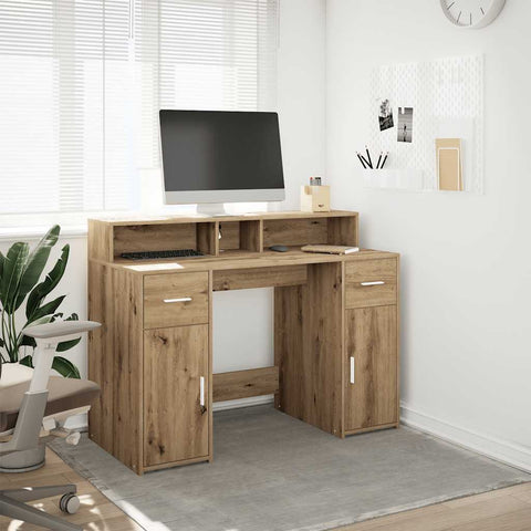 Desk with LED Lights Artisian Oak 120x55x91 cm Engineered Wood 3309419