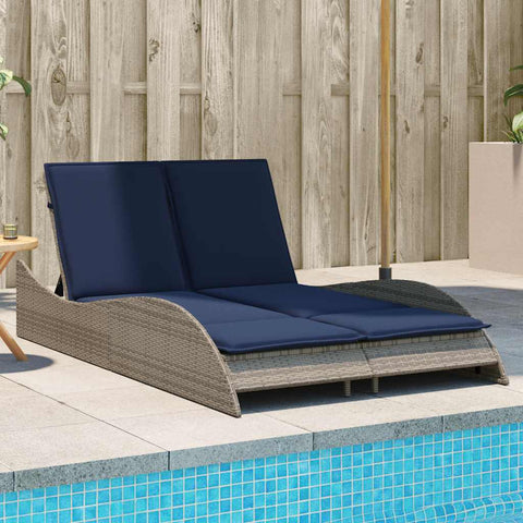 Sun Lounger with Cushions Grey 114x205x73 cm Poly Rattan 368293