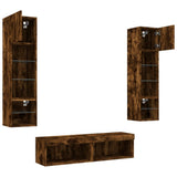 6 Piece TV Wall Units with LED Smoked Oak Engineered Wood 3216626