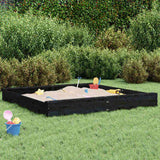 Sandbox with Seats Black Square Solid Wood Pine 825041