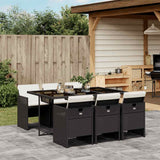 7 Piece Garden Dining Set with Cushions Black Poly Rattan 3210546