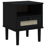 Bedside Cabinet SENJA Rattan Look Black 40x35x48 cm Solid Wood Pine 358012