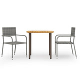 Dining Set Grey Solid acacia wood, steel, PE rattan Small 3072488