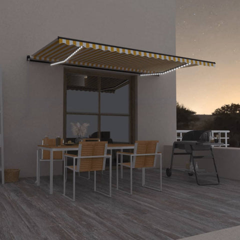 Manual Retractable Awning with LED 500x350 cm Yellow and White 3069223