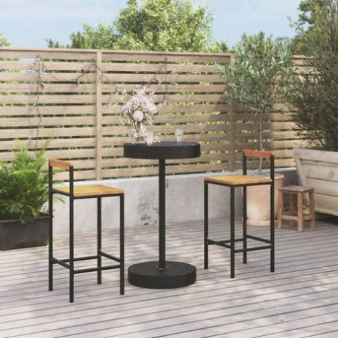 3 Piece Garden Bar Set Black Poly Rattan&Solid Wood Acacia 3187718