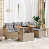 6 Piece Garden Sofa Set with Cushions Beige Poly Rattan Acacia 3327475