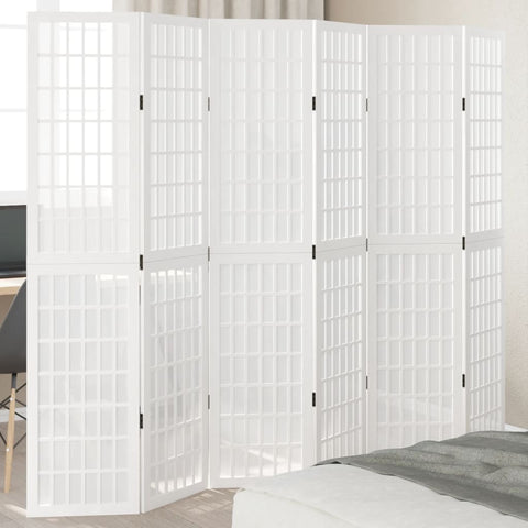 ZNTS Room Divider 6 Panels White Solid Wood Paulownia 358794