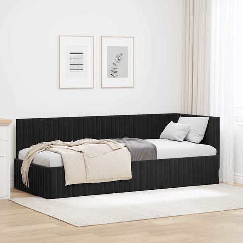 Corner Bed Frame with Headboard Black 80 x 200 cm Velvet 42016251