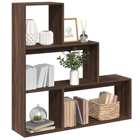 ZNTS Room Divider Bookcase 3-Tier Brown Oak 123x29x123 cm Engineered Wood 857991