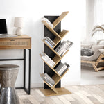 ZNTS FMD Standing Geometric Bookshelf Oak and Black 436997