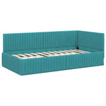 Corner Bed Frame with Headboard Turquoise 100 x 200 cm Velvet 42016284