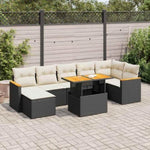 ZNTS 8 Piece Garden Sofa Set with Cushions Black Poly Rattan Acacia 3327514