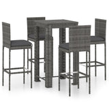 5 Piece Garden Bar Set with Cushions Poly Rattan Grey 3095407