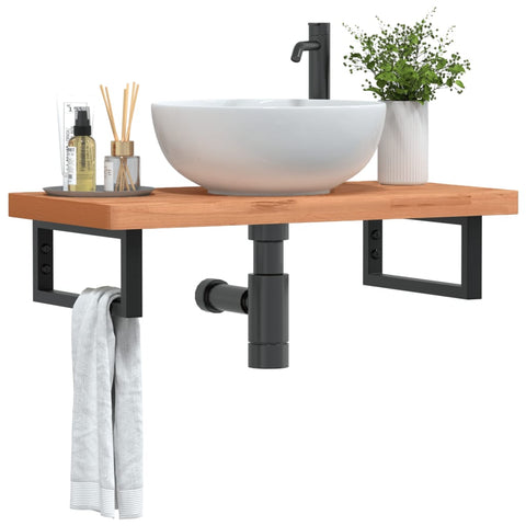 Basin Shelf Wall Mounted Steel and Solid Wood Beech 3302373