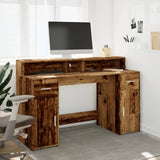 Desk with LED Lights Old Wood 140x55x91 cm Engineered Wood 3309427
