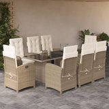 9 Piece Garden Dining Set with Cushions Beige Poly Rattan 3212495