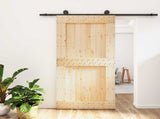 Sliding Door Natural and Black 100 x 210 cm Solid Pine Wood 3444997